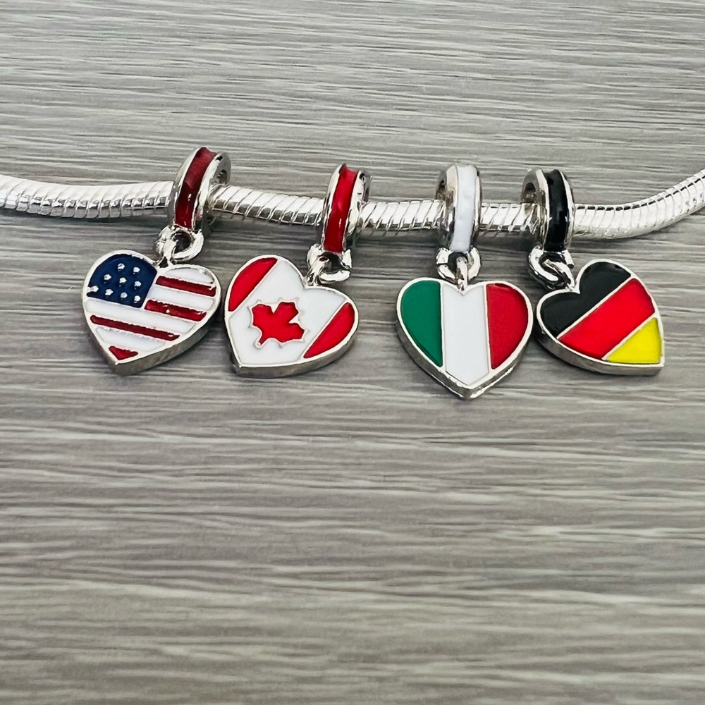 Silver tone & enamel Heart  flag Charm, choose one